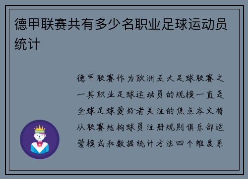德甲联赛共有多少名职业足球运动员统计