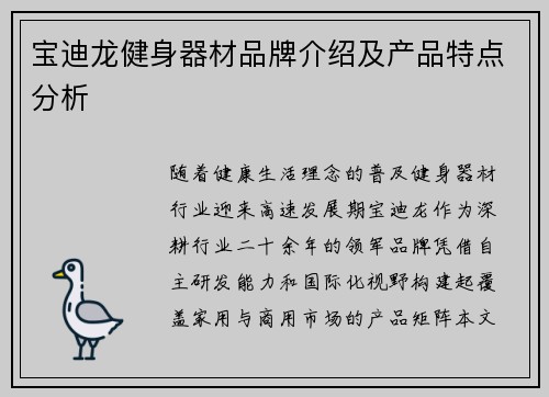 宝迪龙健身器材品牌介绍及产品特点分析